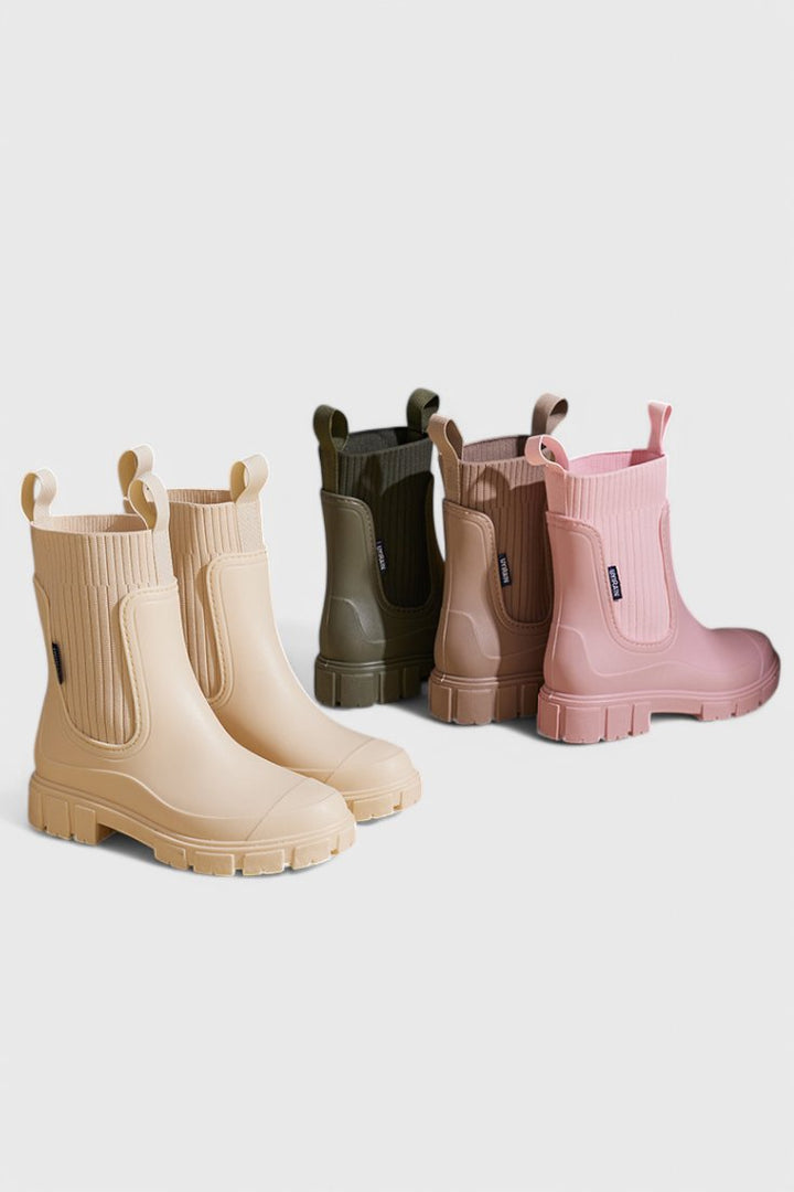 Waterproof Boots Chelsea Style Ribbed Ankle Pull-On