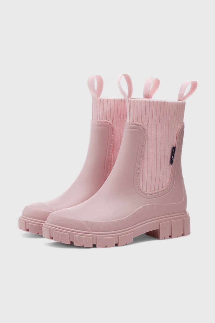 Waterproof Boots Chelsea Style Ribbed Ankle Pull-On - Rose