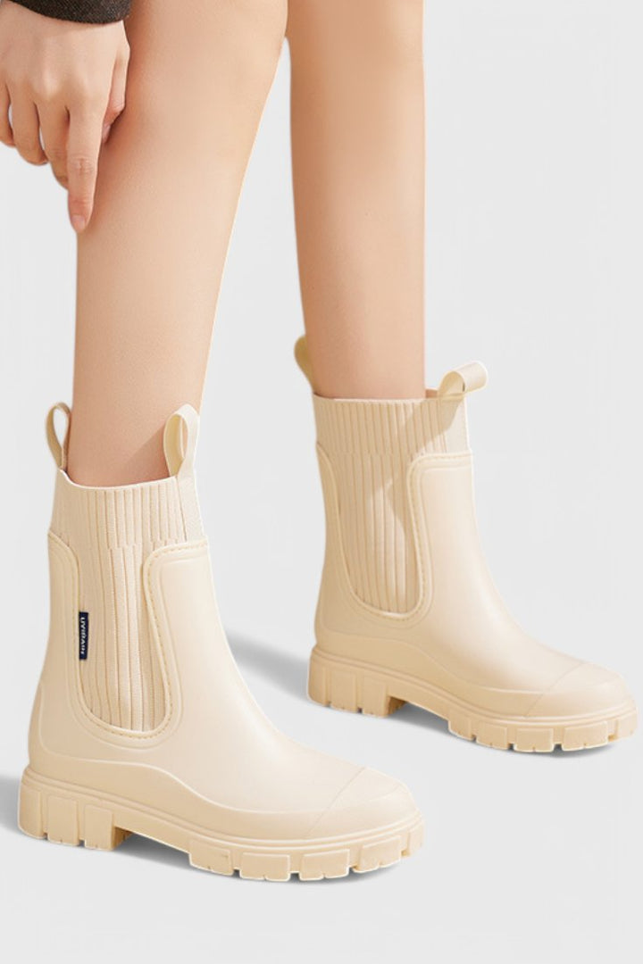 Waterproof Boots Chelsea Style Ribbed Ankle Pull-On