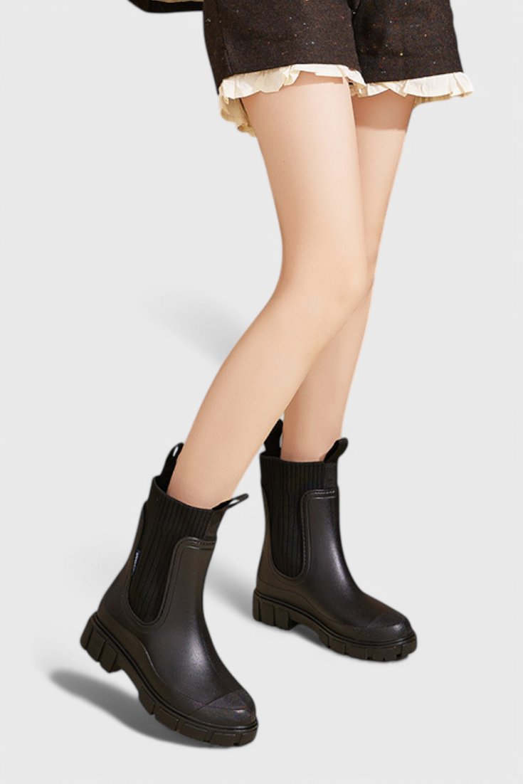 Waterproof Boots Chelsea Style Ribbed Ankle Pull-On