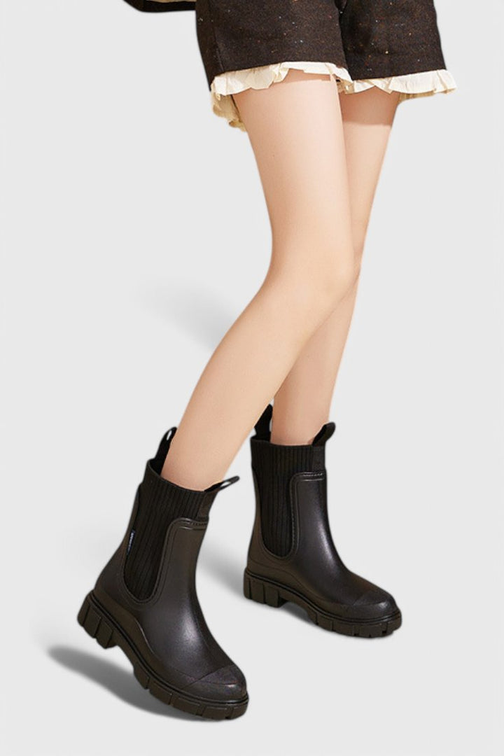 Waterproof Boots Chelsea Style Ribbed Ankle Pull-On