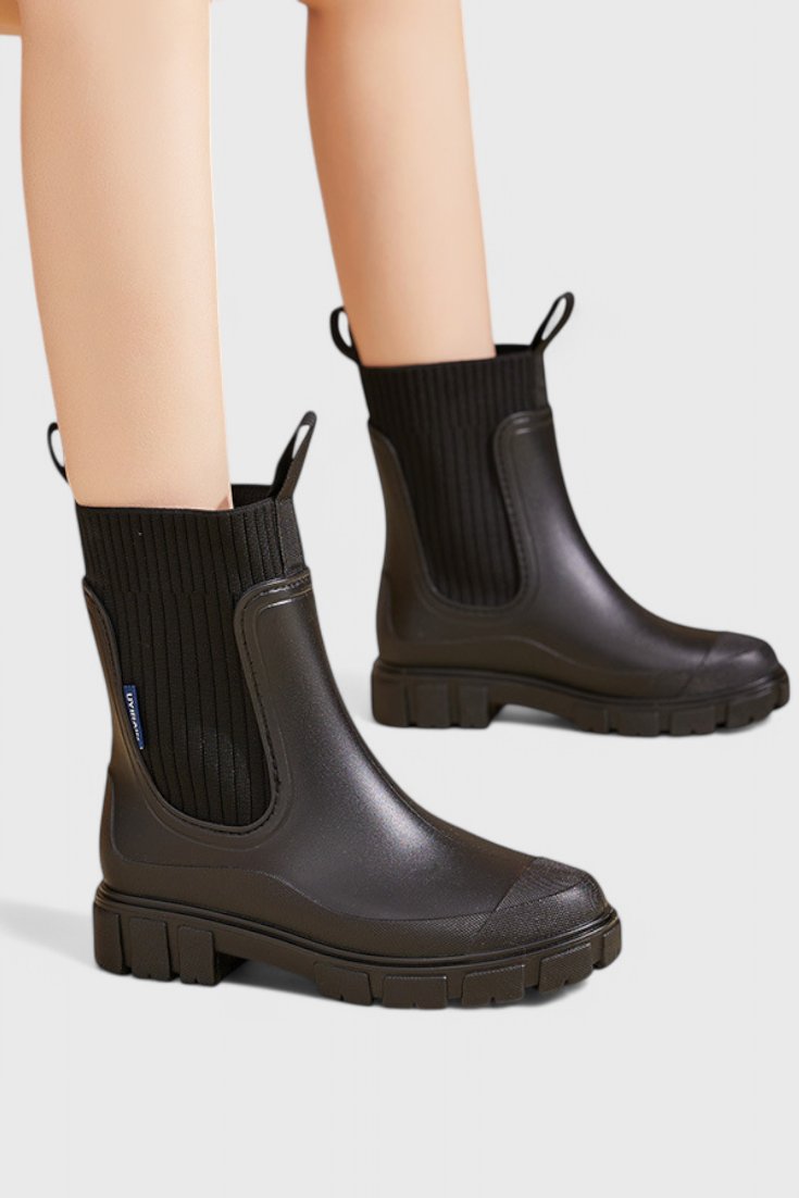 Waterproof Boots Chelsea Style Ribbed Ankle Pull-On