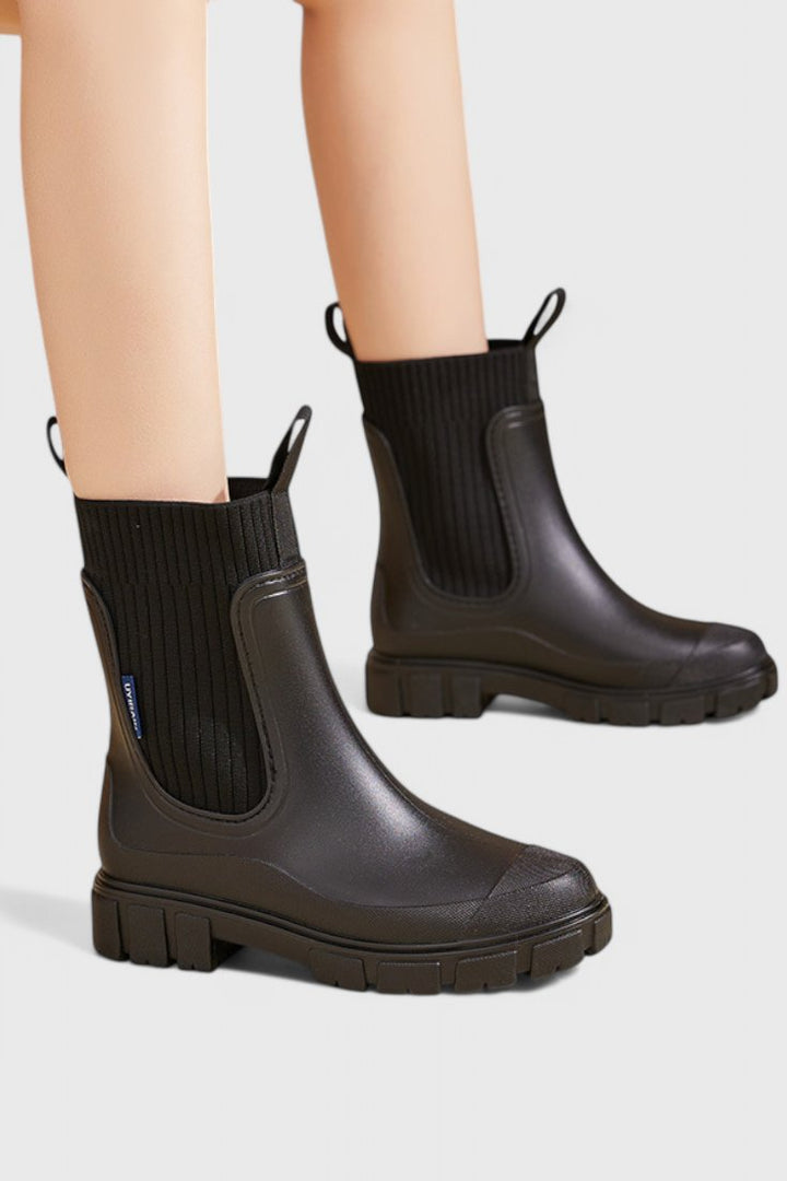 Waterproof Boots Chelsea Style Ribbed Ankle Pull-On