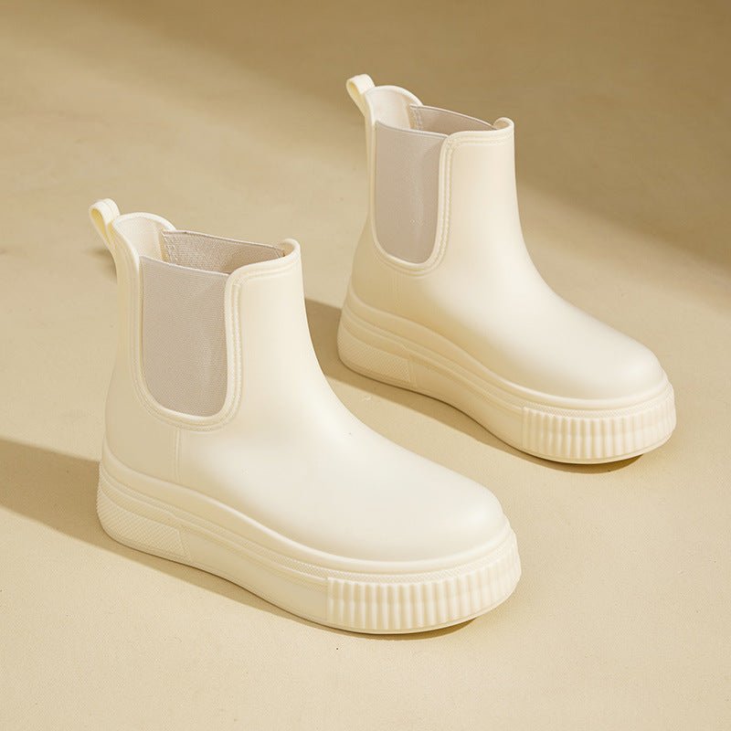 Waterproof Boots Women's Chelsea Platform Rain Boots - White Stamped