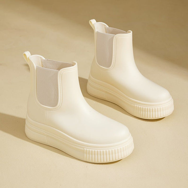Waterproof Boots Women's Chelsea Platform Rain Boots - White Stamped