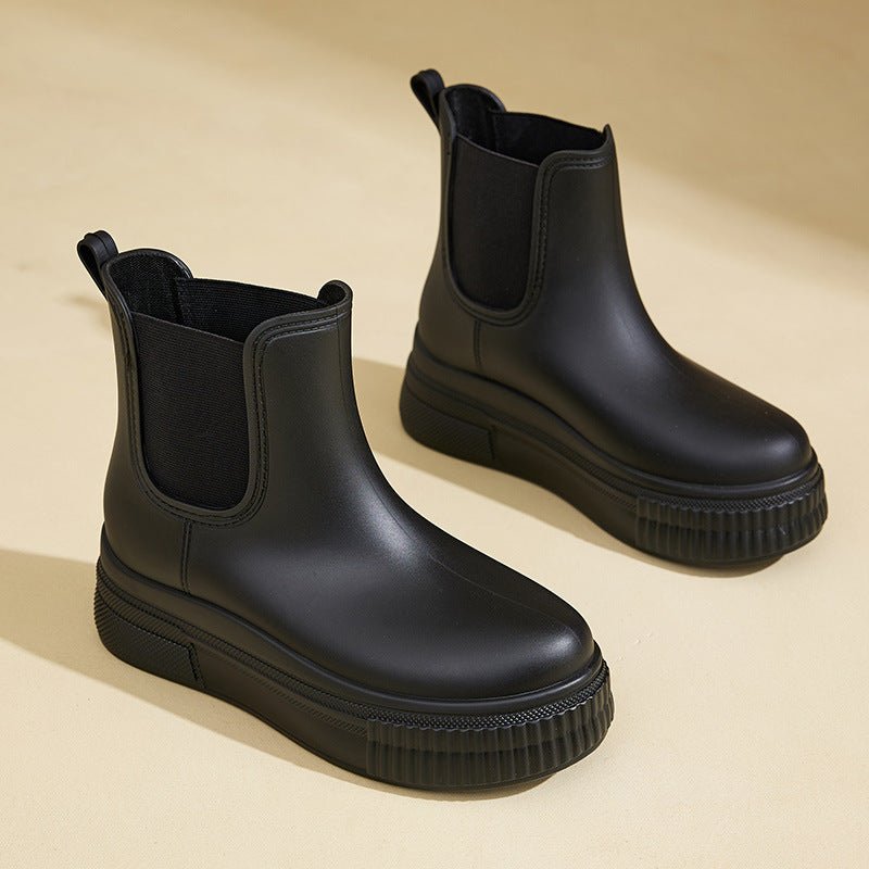 Waterproof Boots Women's Chelsea Platform Rain Boots - Black
