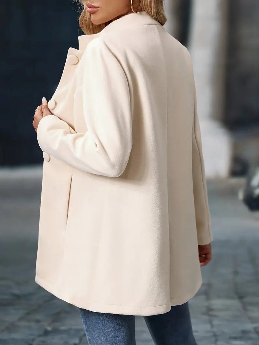 Women Coat Stand Collar Button-Front Longline Blazer Jacket