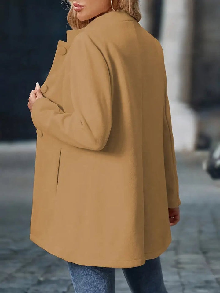 Women Coat Stand Collar Button-Front Longline Blazer Jacket