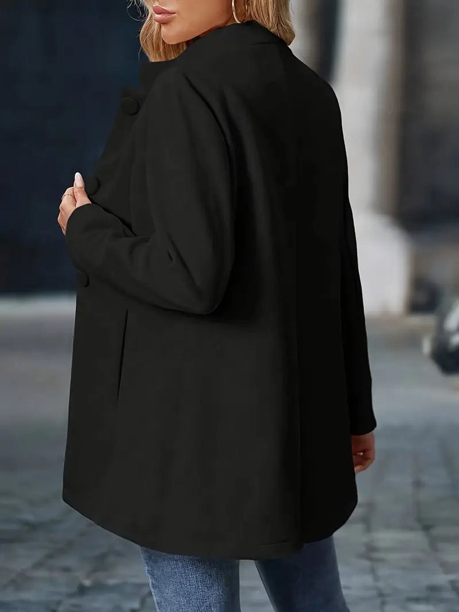Women Coat Stand Collar Button-Front Longline Blazer Jacket
