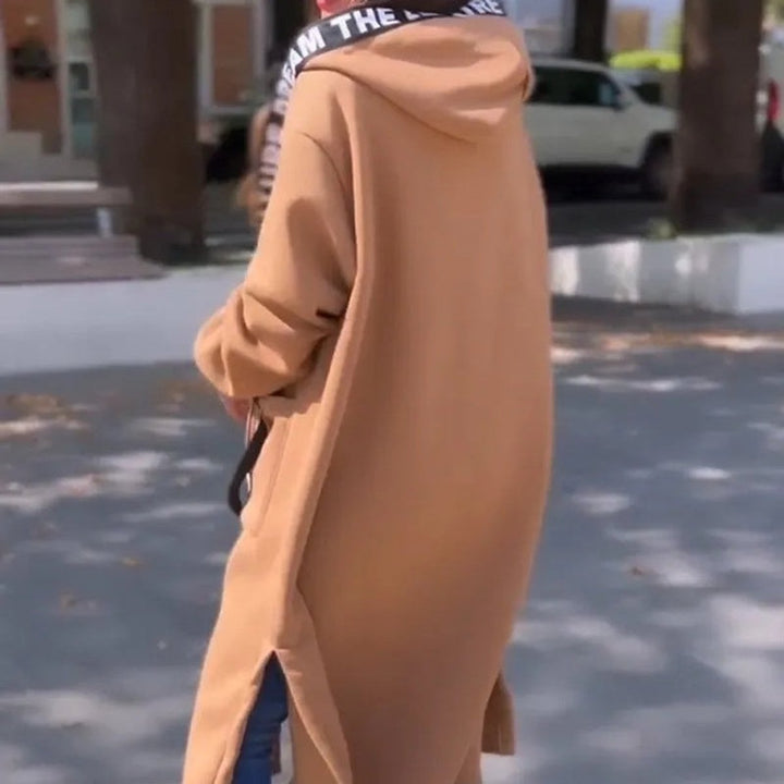 Women Oversized Hooded Long Coat Zip-Up Fleece Outerwear