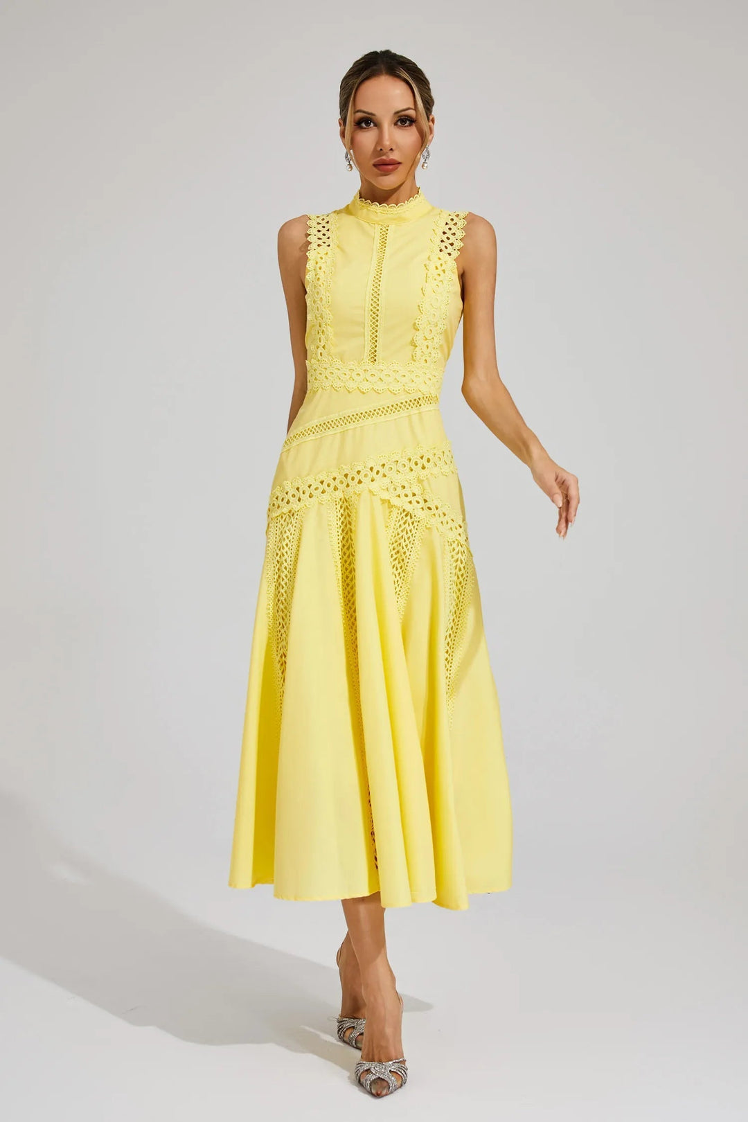 Lily | Women's Sleeveless Lace Midi Wedding Guest Dress