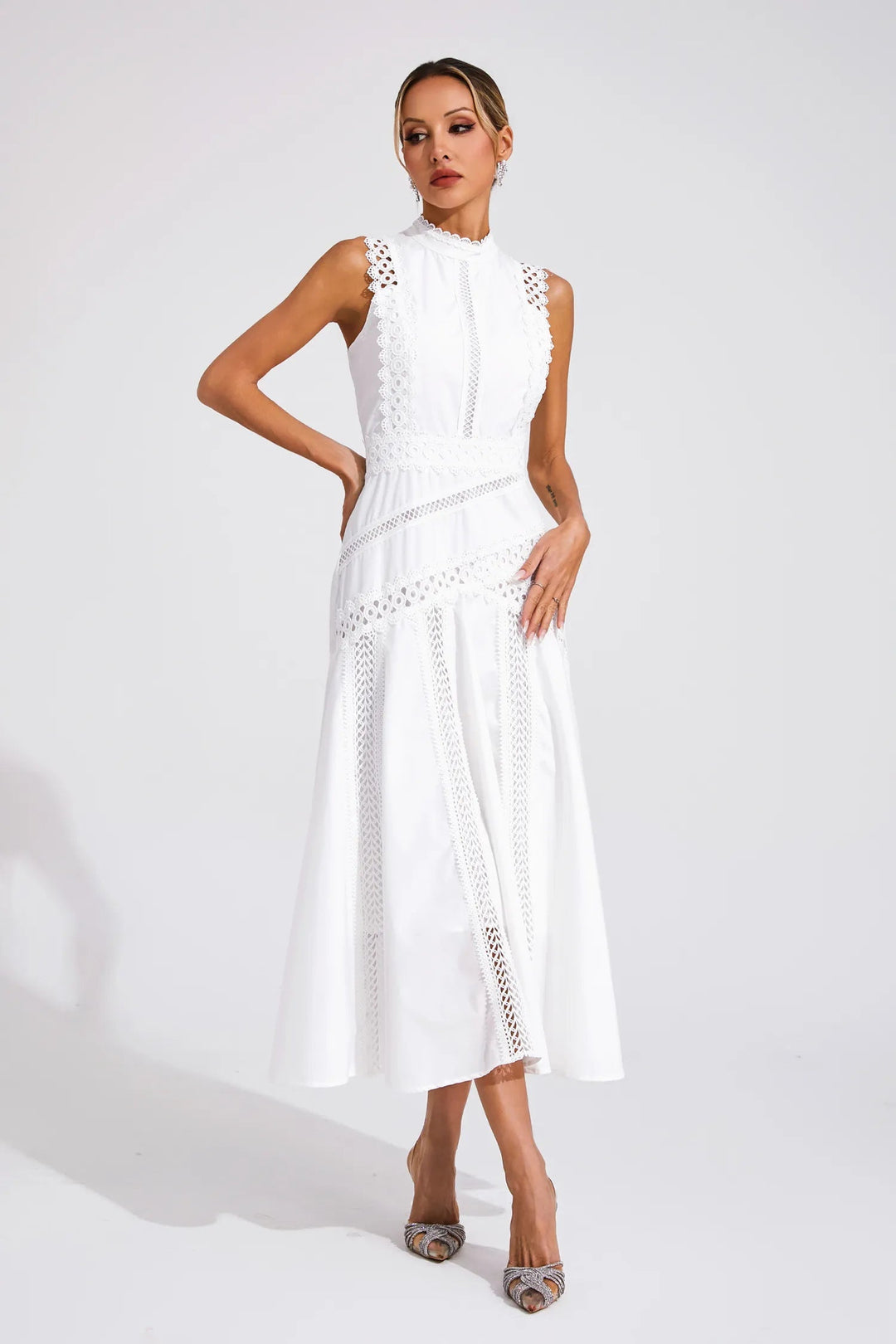 Lily | Women's Sleeveless Lace Midi Wedding Guest Dress