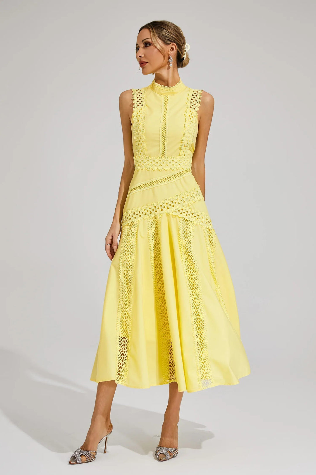 Lily | Women's Sleeveless Lace Midi Wedding Guest Dress