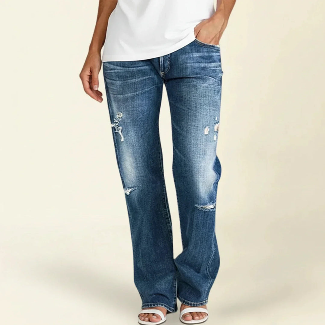 Catherine | Women’s Ripped High Rise Straight Jeans