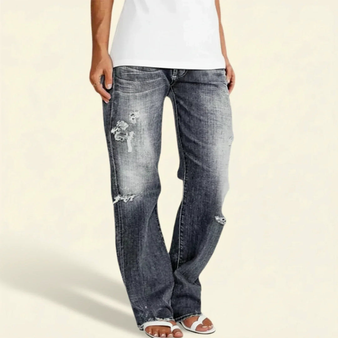 Catherine | Women’s Ripped High Rise Straight Jeans