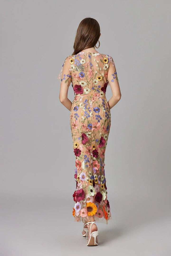 Women's 3D Floral Appliqué Sleeveless Maxi Dress