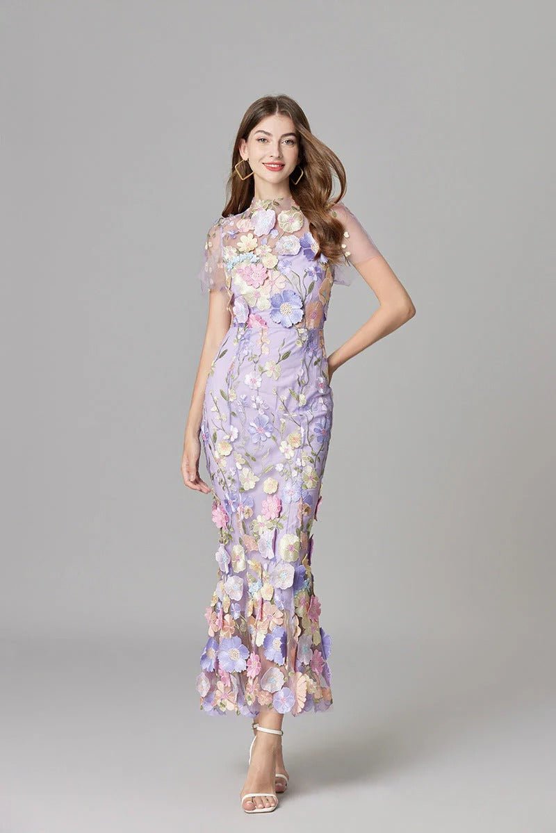 Women's 3D Floral Appliqué Sleeveless Maxi Dress