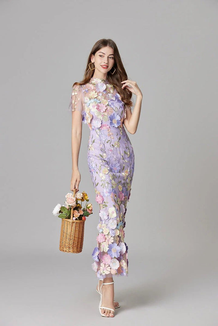 Women's 3D Floral Appliqué Sleeveless Maxi Dress