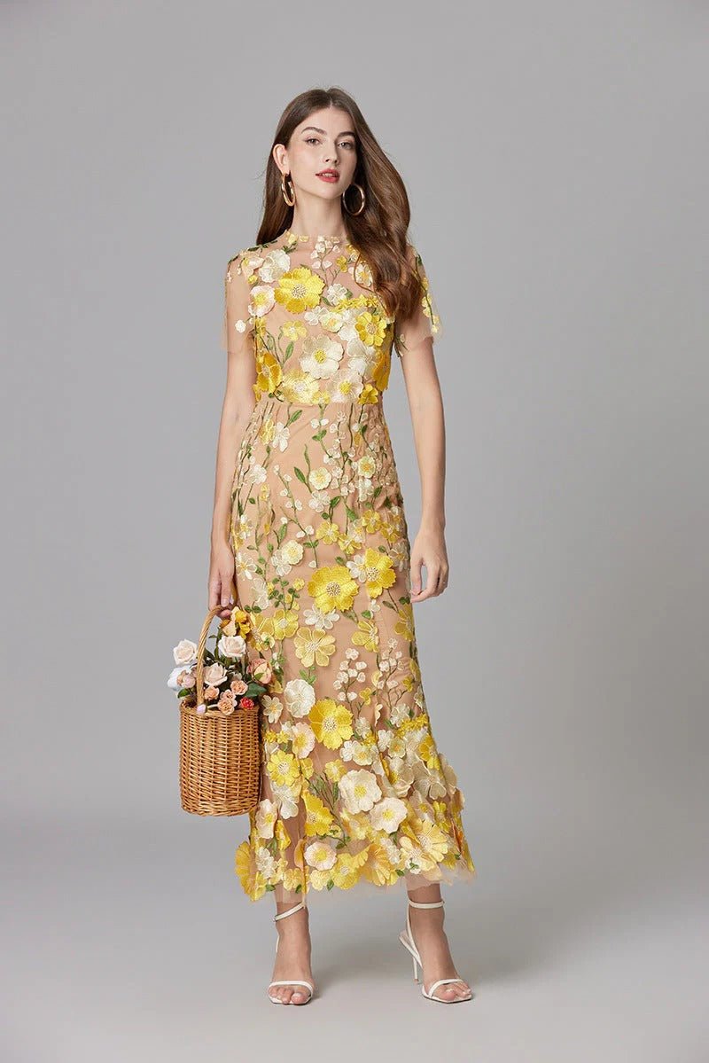 Women's 3D Floral Appliqué Sleeveless Maxi Dress