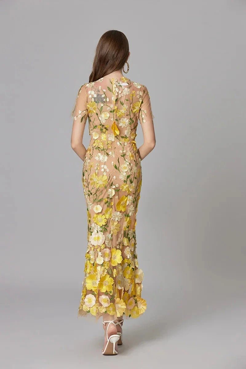 Women's 3D Floral Appliqué Sleeveless Maxi Dress