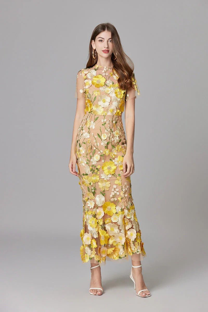 Women's 3D Floral Appliqué Sleeveless Maxi Dress