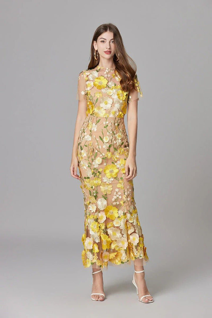 Women's 3D Floral Appliqué Sleeveless Maxi Dress