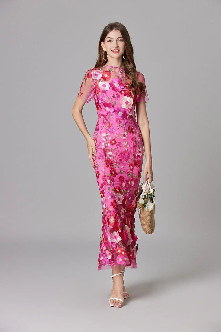 Women's 3D Floral Appliqué Sleeveless Maxi Dress
