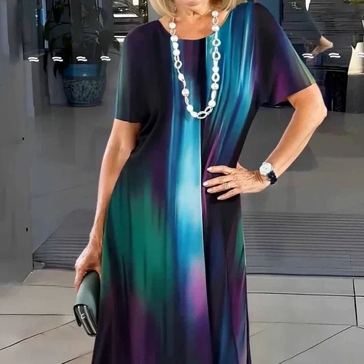 Women's A-Line Midi Dress Short Sleeve Round Neck Splatter Print - Colorful
