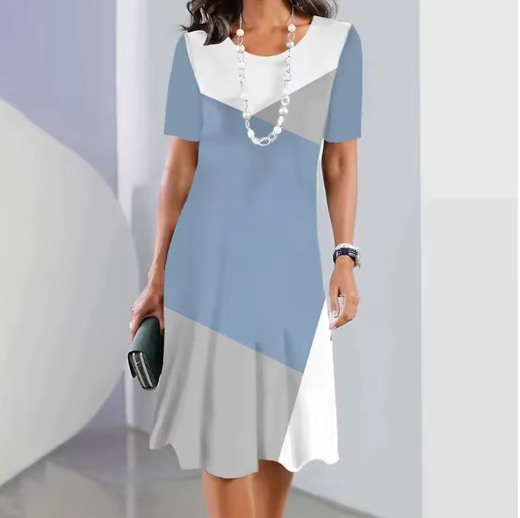 Women's A-Line Midi Dress Short Sleeve Round Neck Splatter Print - Blue