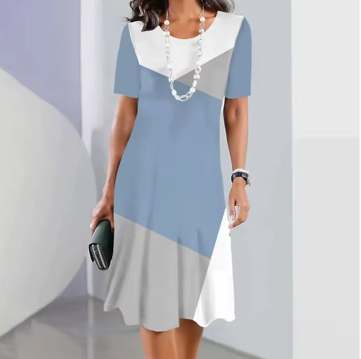 Women's A-Line Midi Dress Short Sleeve Round Neck Splatter Print - Blue