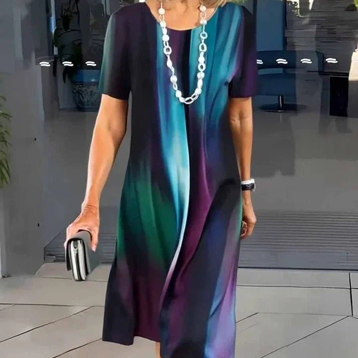 Women's A-Line Midi Dress Short Sleeve Round Neck Splatter Print