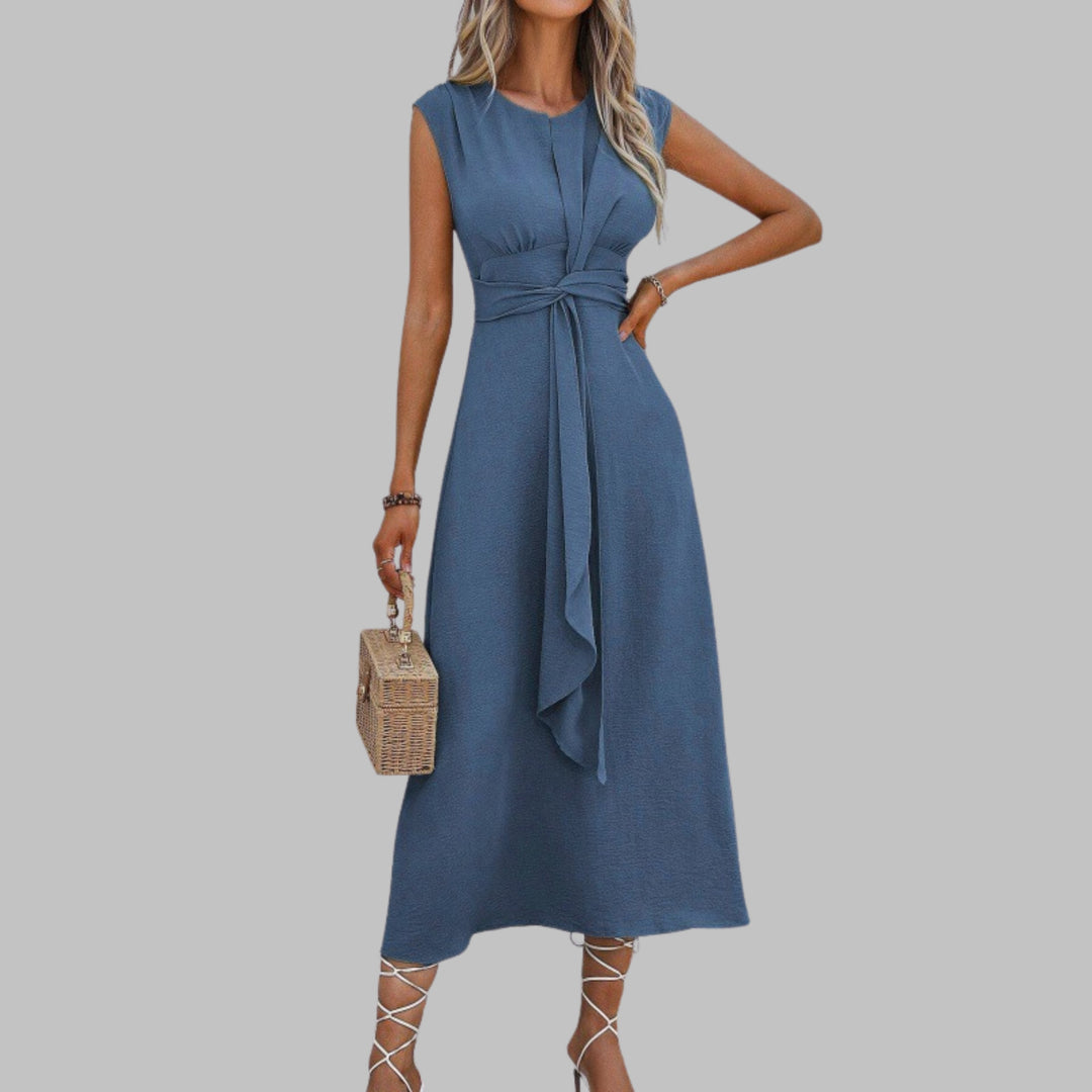 Women's A-Line Midi Dress Sleeveless Tie Waist Green - Blue
