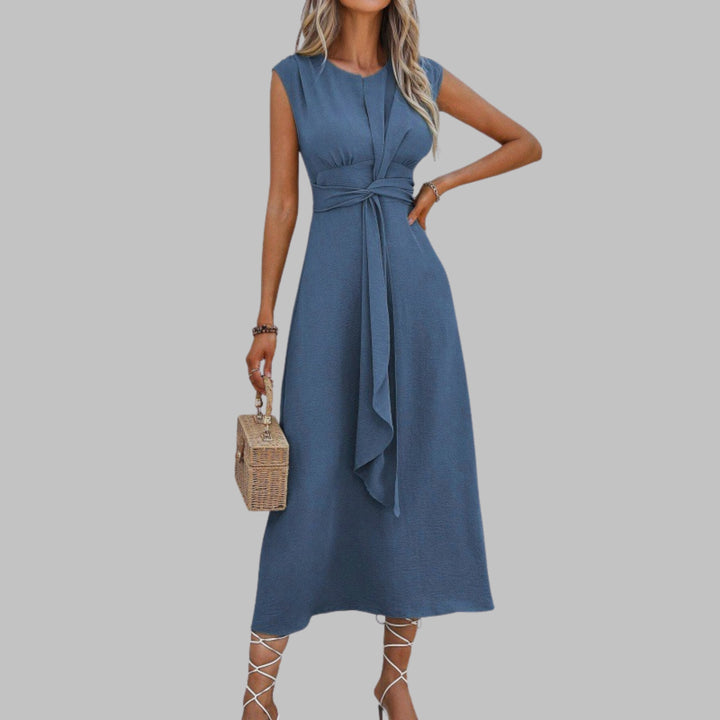Women's A-Line Midi Dress Sleeveless Tie Waist Green - Blue