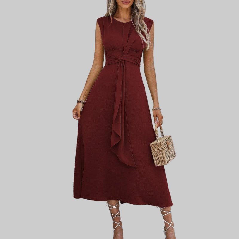 Women's A-Line Midi Dress Sleeveless Tie Waist Green - Maroon