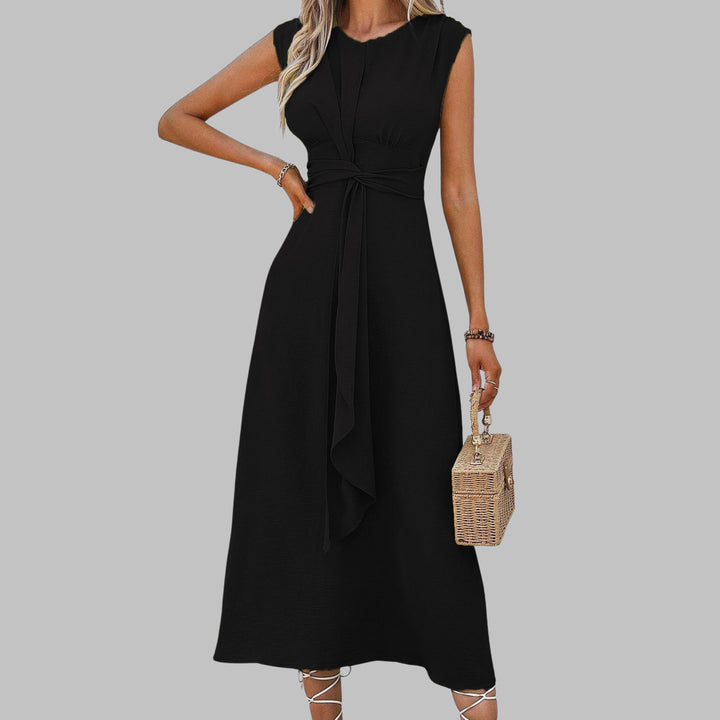 Women's A-Line Midi Dress Sleeveless Tie Waist Green - Black