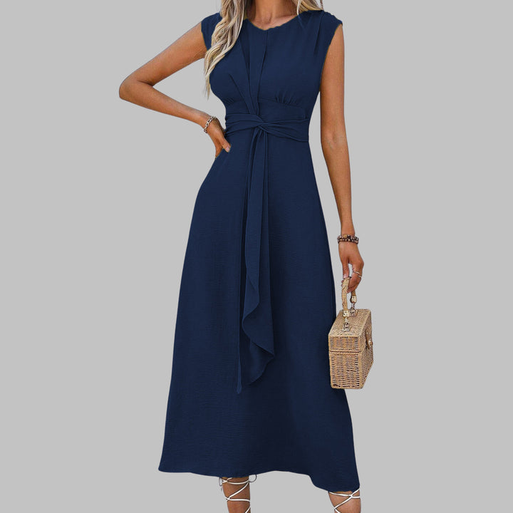 Women's A-Line Midi Dress Sleeveless Tie Waist Green - Dark Blue