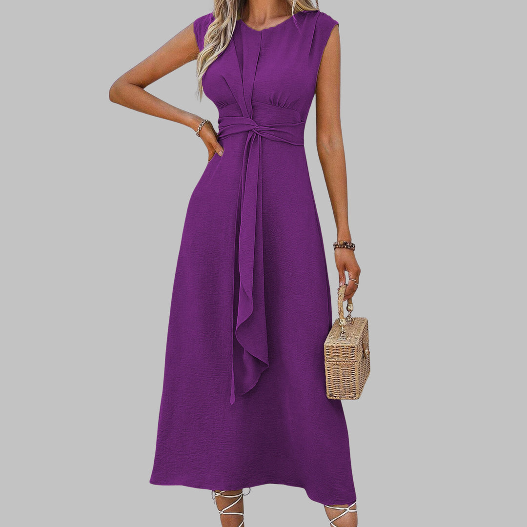 Women's A-Line Midi Dress Sleeveless Tie Waist Green - Purple