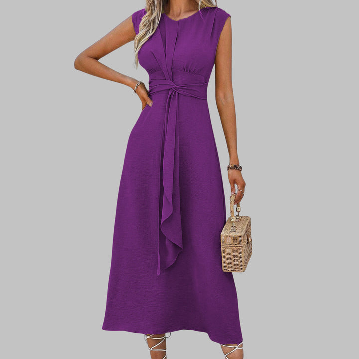 Women's A-Line Midi Dress Sleeveless Tie Waist Green - Purple