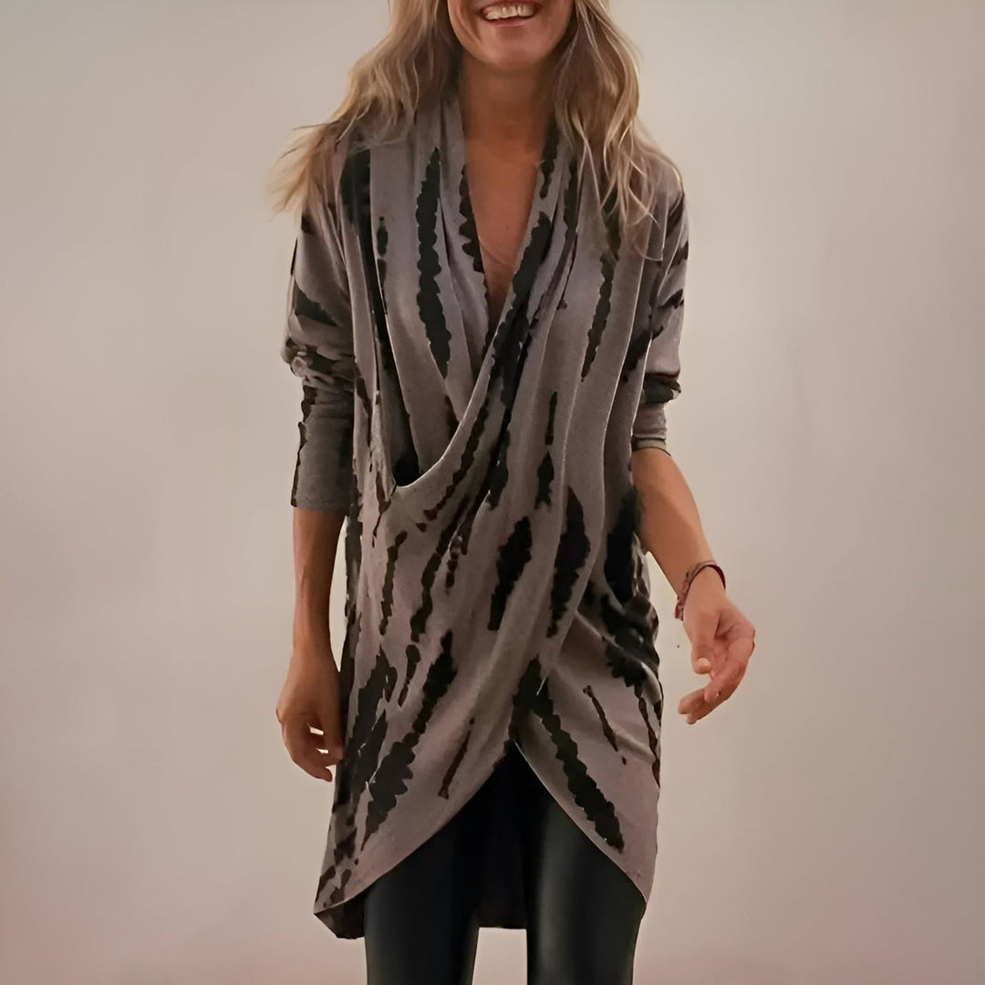 Women's Abstract Print V-Neck Relaxed Wrap Tunic