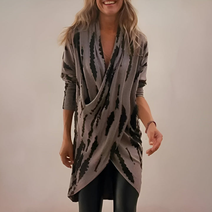 Women's Abstract Print V-Neck Relaxed Wrap Tunic