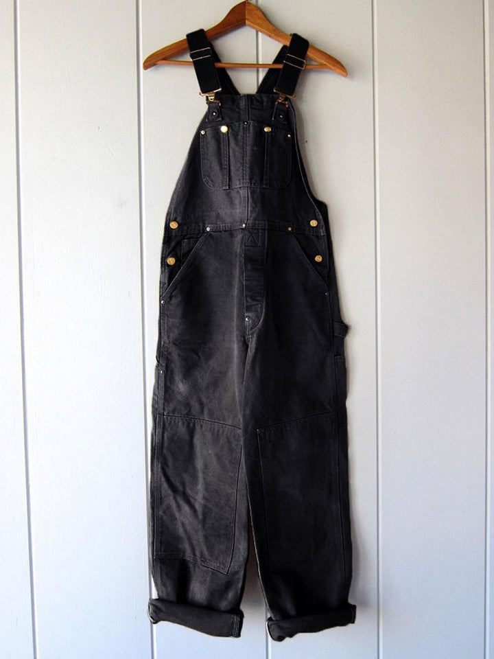 Women's Adjustable-Strap Relaxed-Fit Cotton Bib Overall - Black