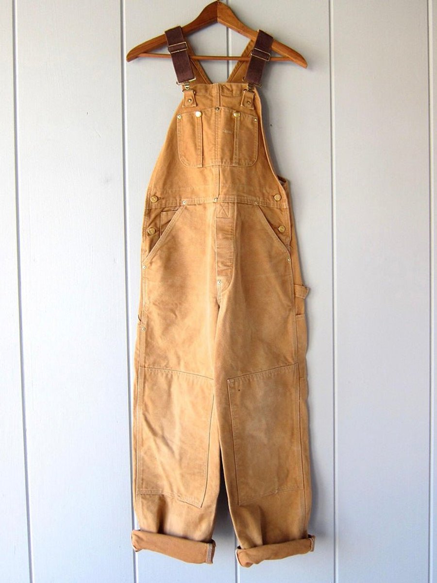 Women's Adjustable-Strap Relaxed-Fit Cotton Bib Overall - Camel