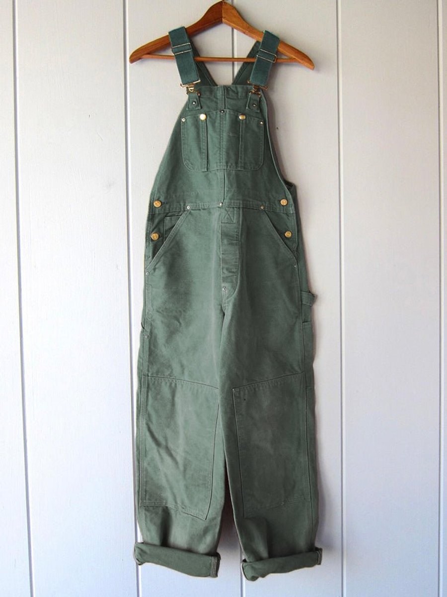 Women's Adjustable-Strap Relaxed-Fit Cotton Bib Overall - Green