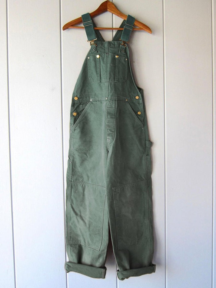 Women's Adjustable-Strap Relaxed-Fit Cotton Bib Overall - Green
