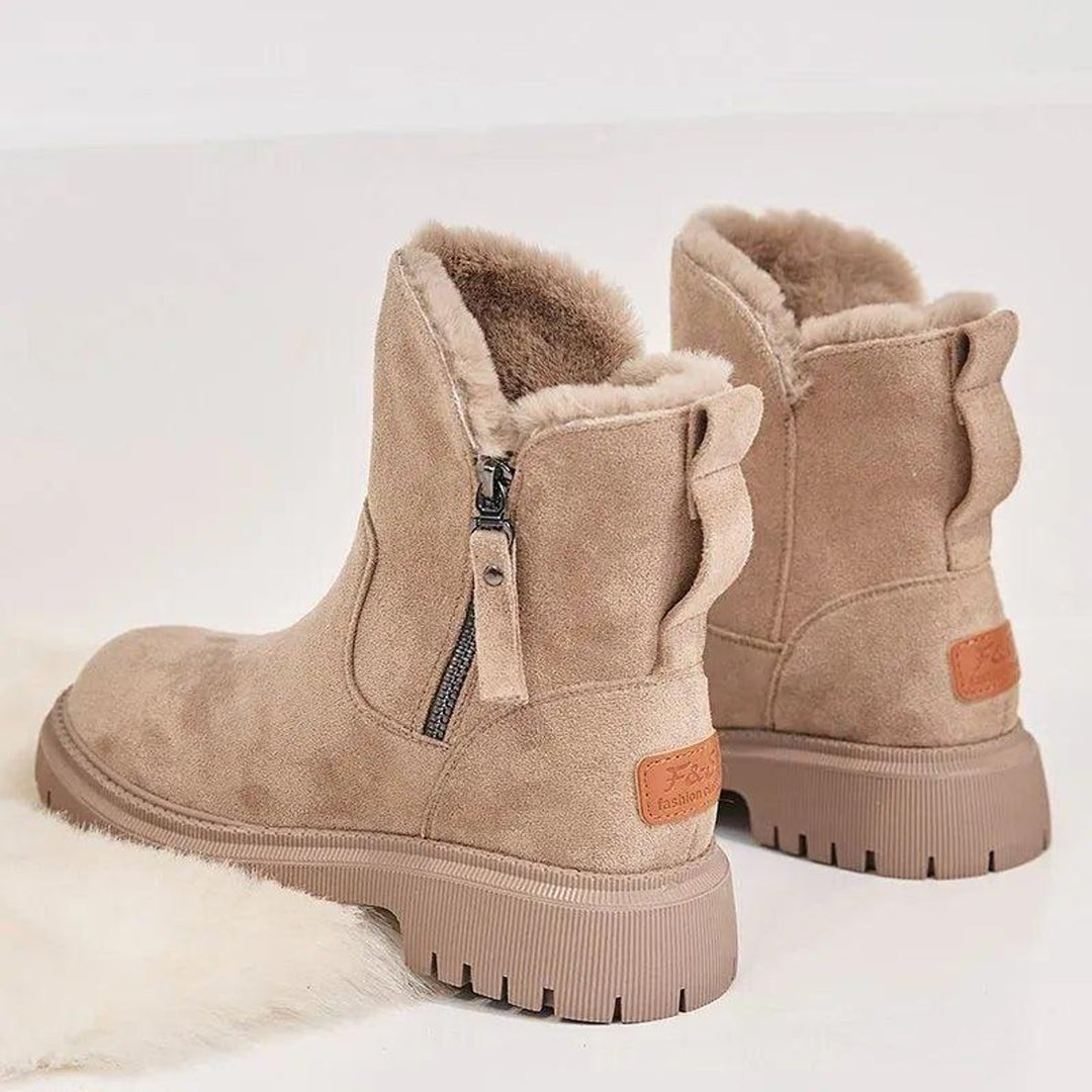 Women's Ankle Boots Fur-Lined Orthopedic Platform Suede Booties - Beige