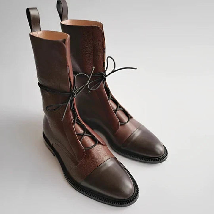 Women's Ankle Boots Lace-Up Leather Mid-Calf