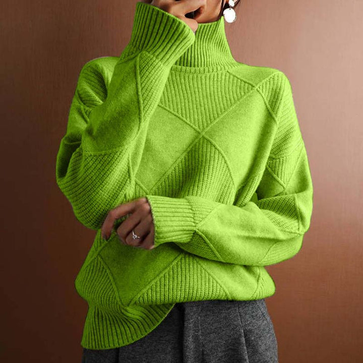 Women's Argyle Knit Relaxed-Fit Turtleneck Sweater - Green