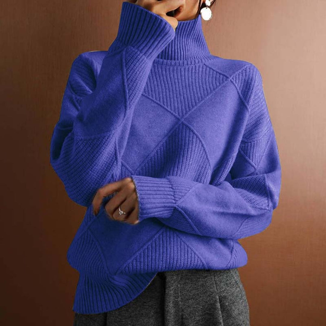 Women's Argyle Knit Relaxed-Fit Turtleneck Sweater - Blue