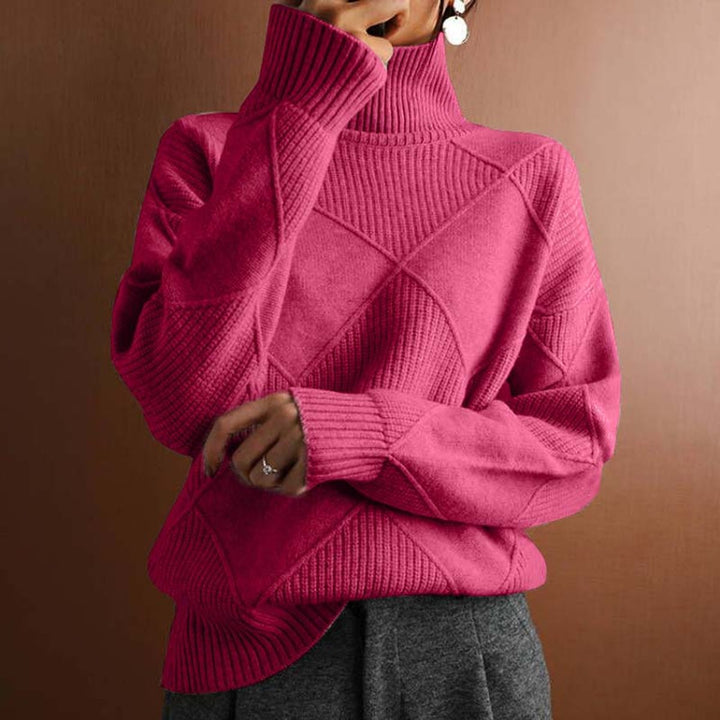 Women's Argyle Knit Relaxed-Fit Turtleneck Sweater - Pink