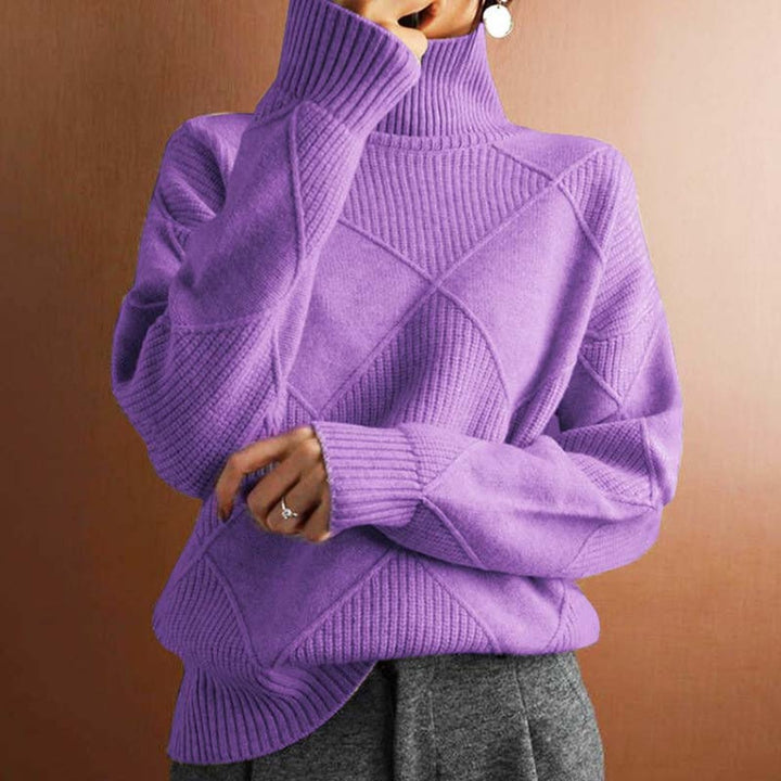 Women's Argyle Knit Relaxed-Fit Turtleneck Sweater - Light Lilac